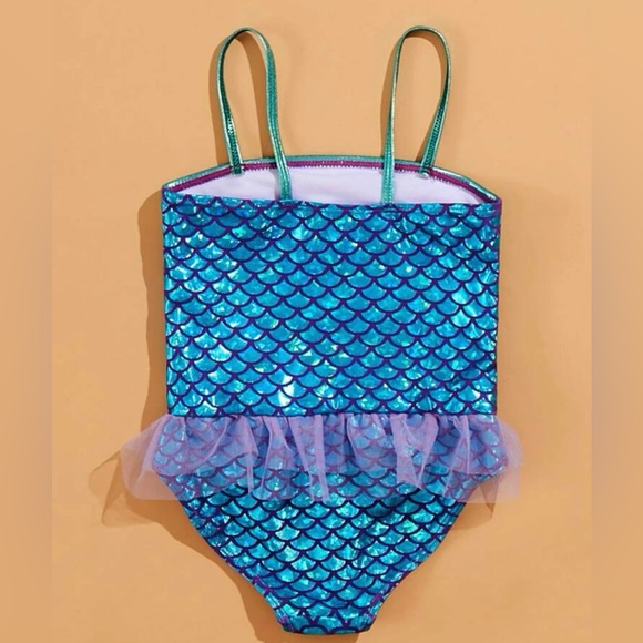 Toddler Baby Mermaid Metallic Tutu One Piece Swimsuit - Picture 2 of 4